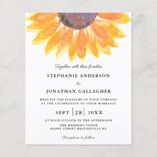 Budget Sunflower QR Code Weddenschap (Voorkant)