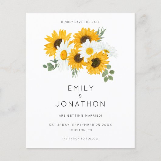 Budget Sunflower QR Code Yellow Save the Date (Voorkant)