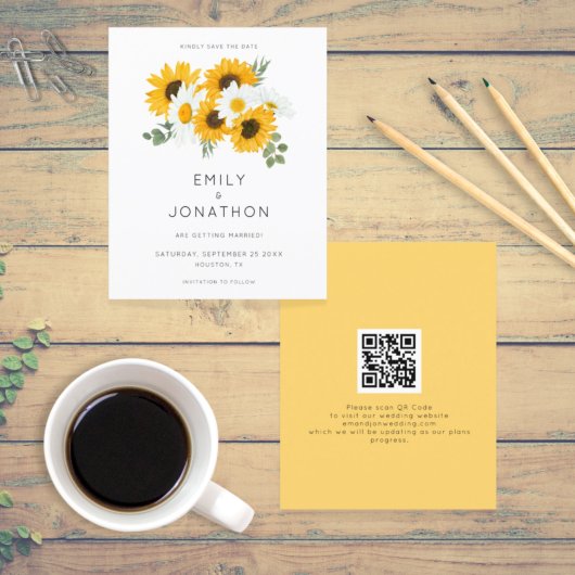 Budget Sunflower QR Code Yellow Save the Date