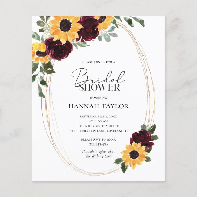 Budget Sunflower Rozen Bridal Shower Invitation (Voorkant)