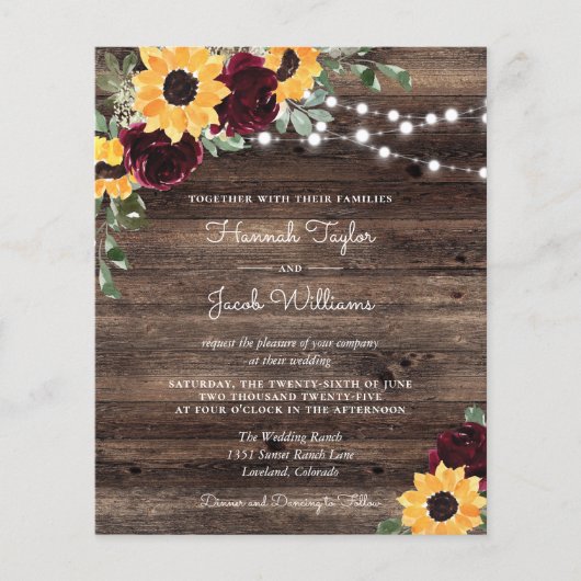 Budget Sunflower Rozen Wood Weddenschap (Voorkant)