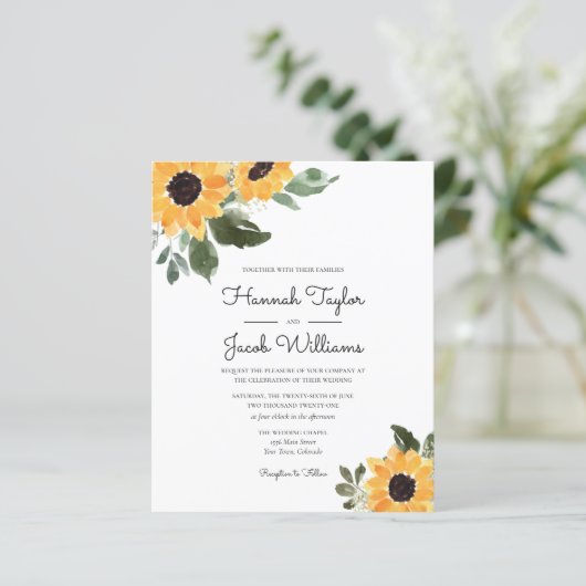Budget Sunflower Rustic Country Wedding Invitation (Staand voorkant)