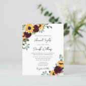 Budget Sunflower Rustic Wedding met RSVP Uitnodigi (Staand voorkant)