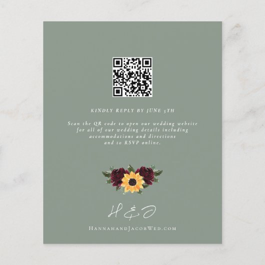 Budget Sunflower Rustic Wedding met RSVP Uitnodigi (Achterkant)