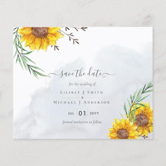 Budget Sunflower Rustic Woodland Garden Save Date Flyer (Voorkant)