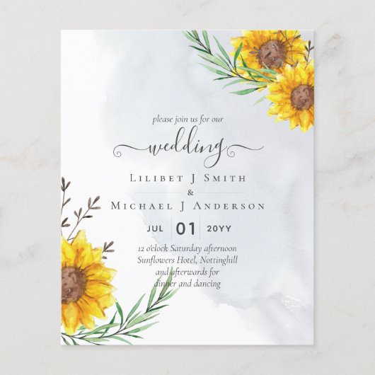Budget Sunflower Rustic Woodland Garden Wedding Flyer (Voorkant)