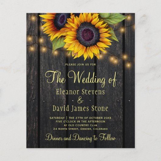 Budget sunflower rustige country bruiloft uitnodig (Voorkant)