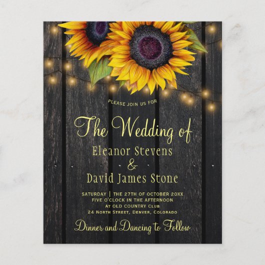 Budget sunflower rustige country bruiloft uitnodig flyer (Voorkant)