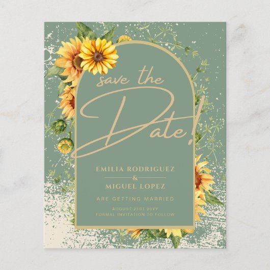 BUDGET Sunflower Sage Weddenschap Save the Date Flyer (Voorkant)