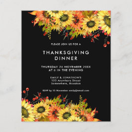 Budget Sunflower Thanksgiving Dinner Black Invite