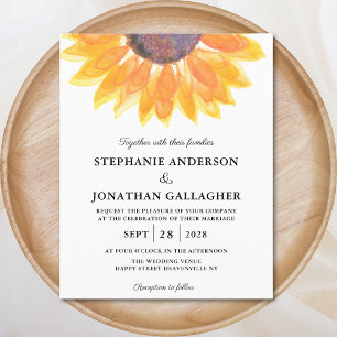Budget Sunflower Waterverf Wedding Invitation