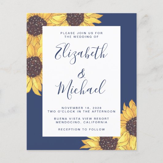 Budget Sunflower Waterverf Wedding Invitation (Voorkant)