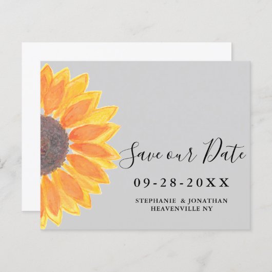 Budget Sunflower Wedding Gray Save Our Date Kaart (Voorkant / Achterkant)
