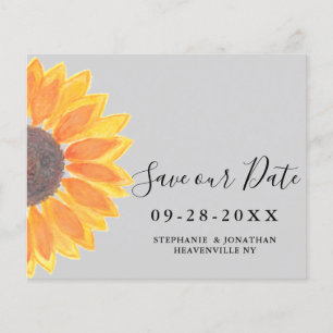 Budget Sunflower Wedding Gray Save Our Date Kaart