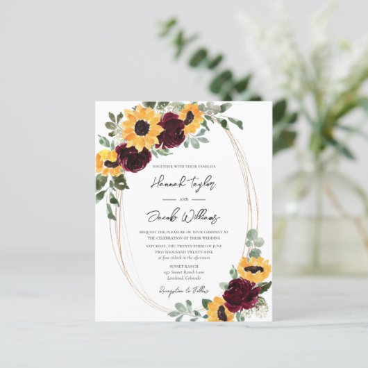 Budget Sunflower Wedding QR Code RSVP Uitnodiging (Staand voorkant)