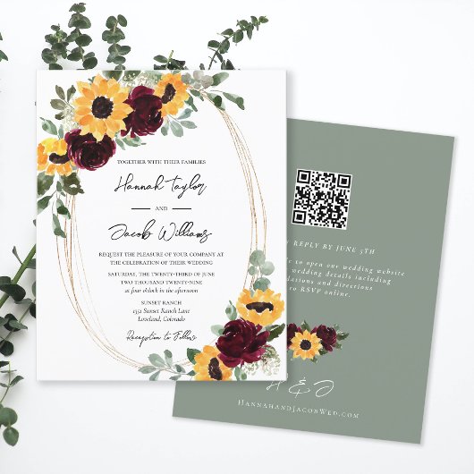 Budget Sunflower Wedding QR Code RSVP Uitnodiging