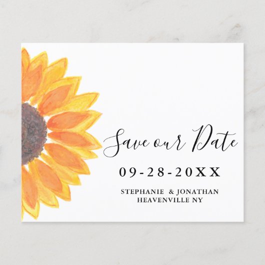 Budget Sunflower Wedding Save Our Date Kaart (Voorkant)