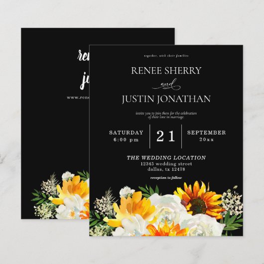 Budget Sunflower & White Floral Black Wedding 2 (Voorkant / Achterkant)