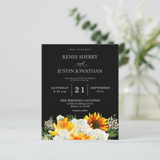 Budget Sunflower & White Floral Black Wedding 2 (Staand voorkant)