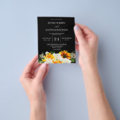 Budget Sunflower & White Rose Black Wedding Flyer (Hand)