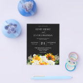Budget Sunflower & White Rose Black Wedding Flyer (Enkel)
