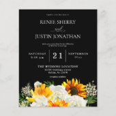 Budget Sunflower & White Rose Black Wedding Flyer (Voorkant)