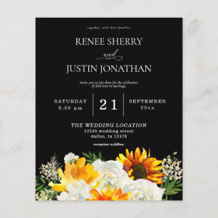 Budget Sunflower & White Rose Black Wedding Flyer