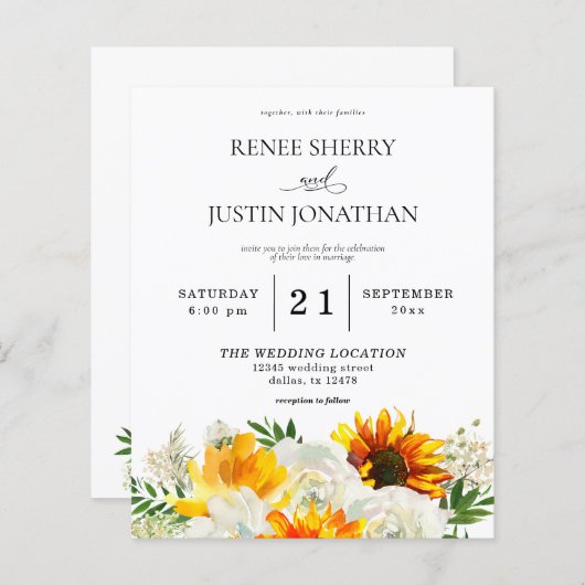 Budget Sunflower & White Rose Floral Wedding 2 (Voorkant / Achterkant)