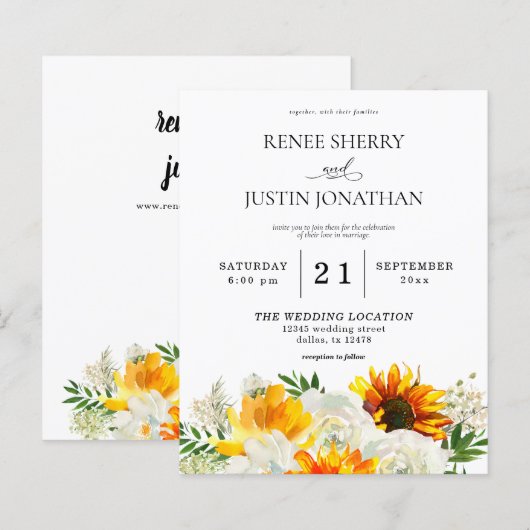 Budget Sunflower & White Rose Floral Wedding 2 (Voorkant / Achterkant)