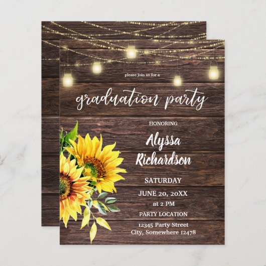 Budget Sunflower, Wood & Licht Graduparty (Voorkant / Achterkant)