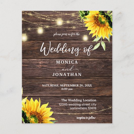 Budget Sunflower, Wood Mason String Lights Wedding (Voorkant)