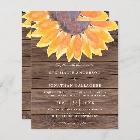 Budget Sunflower Wood QR Code Weddenschap (Voorkant / Achterkant)