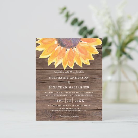 Budget Sunflower Wood QR Code Weddenschap (Staand voorkant)