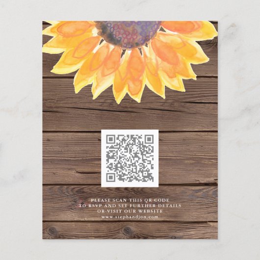 Budget Sunflower Wood QR Code Weddenschap (Achterkant)