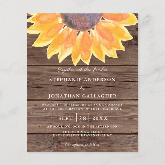 Budget Sunflower Wood QR Code Weddenschap (Voorkant)