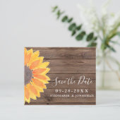Budget Sunflower Wood Wedding Save the Date Kaart (Staand voorkant)