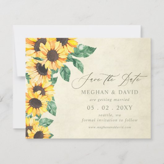 Budget Sunflowers Garden Floral Save the Date (Voorkant)