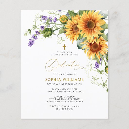 Budget Sunflowers & Lavender Dedication Invite (Voorkant)