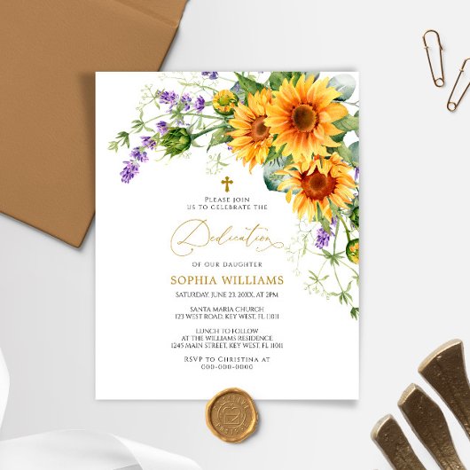 Budget Sunflowers & Lavender Dedication Invite