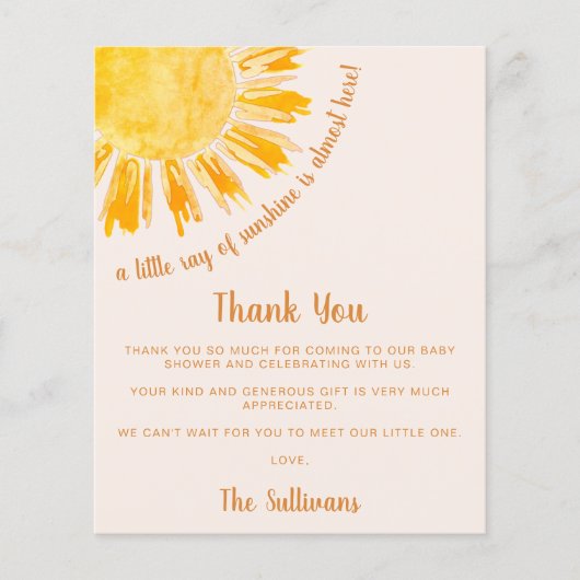 Budget Sunshine Baby shower Dank u (Voorkant)