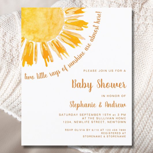 Budget Sunshine Couples Twins Baby shower Invite