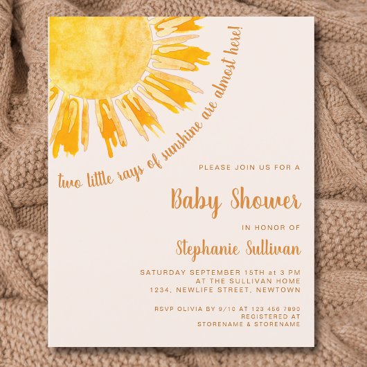 Budget Sunshine Twins Baby shower Invite