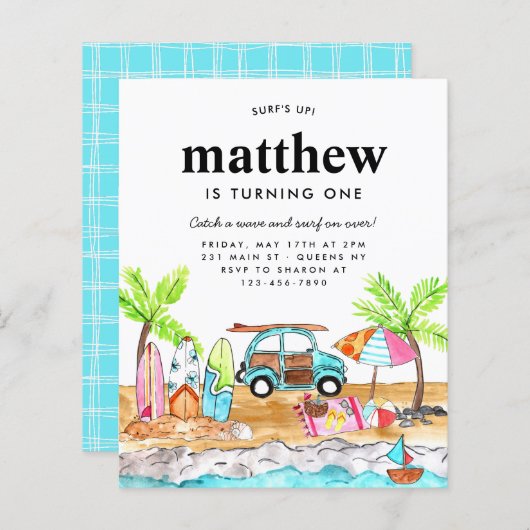 Budget Surf Up Board Beach Wave Surfen Verjaardag (Voorkant / Achterkant)