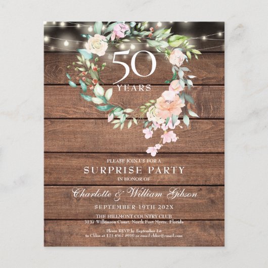 Budget Surprise Party 50th Jubileum Rustic (Voorkant)