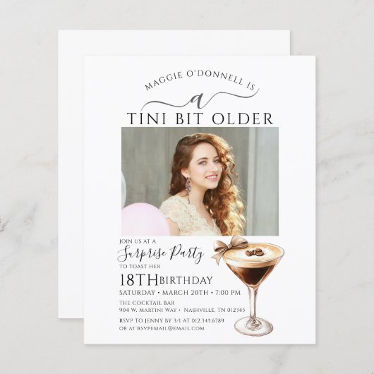 BUDGET SURPRISE PARTY Tini Bit Older Martini 18e (Voorkant / Achterkant)