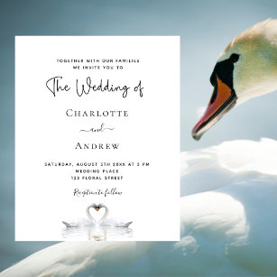 Budget swan-koppel uitnodiging voor witte bruiloft