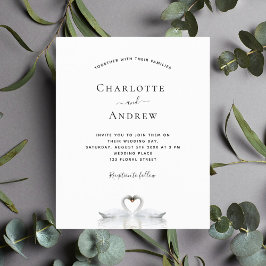 Budget swan-koppel uitnodiging voor witte bruiloft