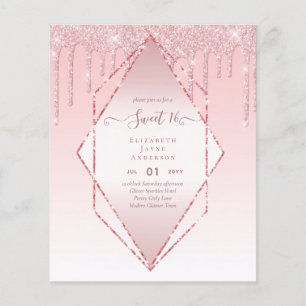 BUDGET SWEET16 Drip Glitter Glamour Uitnodiging Flyer