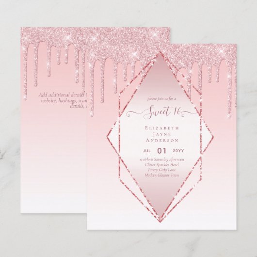 BUDGET SWEET16 Dripping Glitter Glamor Invit (Voorkant / Achterkant)