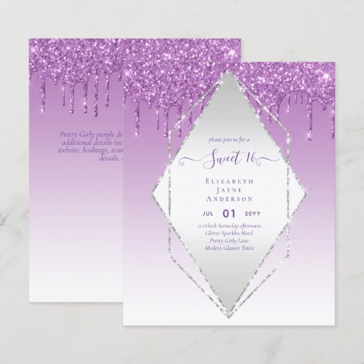 BUDGET SWEET16 Dripping Glitter Glamor Invit (Voorkant / Achterkant)